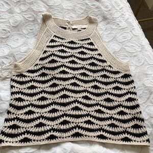 LOFT Cream and Black Crochet Wave Halter Tank